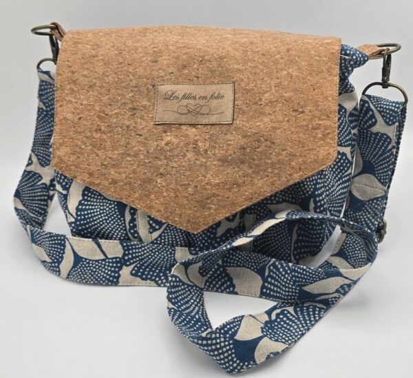 Sac bandoulière en coton Ginkgo & en tissu liège naturel